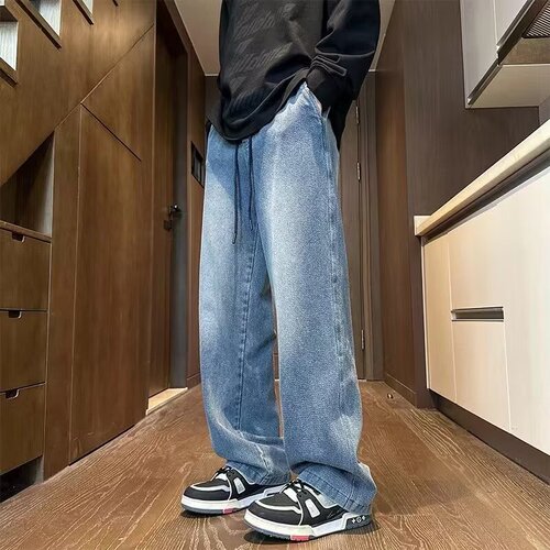 Skyprint straight-leg jeans for men, summer new arrival, American retro, washed pants, loose casual wide-leg long pants