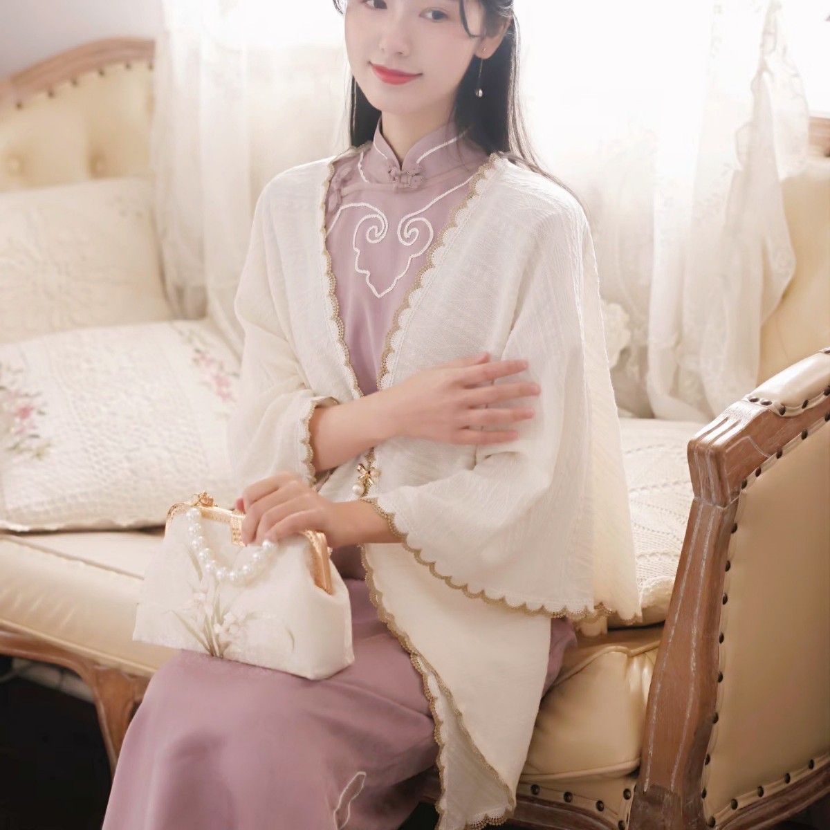2026 Spring and Autumn New Improved Long-Sleeved Cheongsam Shawl, New Chinese Style Retro Republic of China Lady's Cape, French Style Outerwear