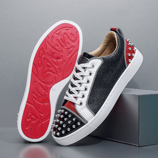European Style Red Sole Men's Casual Studded Sneakers Fashion Trendy Men's Shoes Cl053