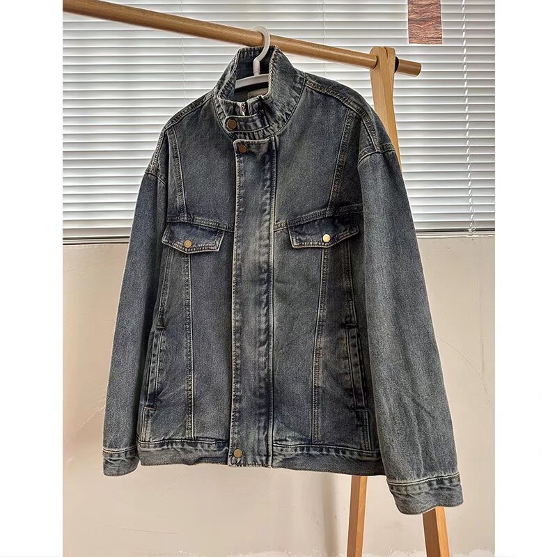 Washed Denim Jacket For Men, Stylish Casual Jacket, Loose Workwear Top_voghion.com
