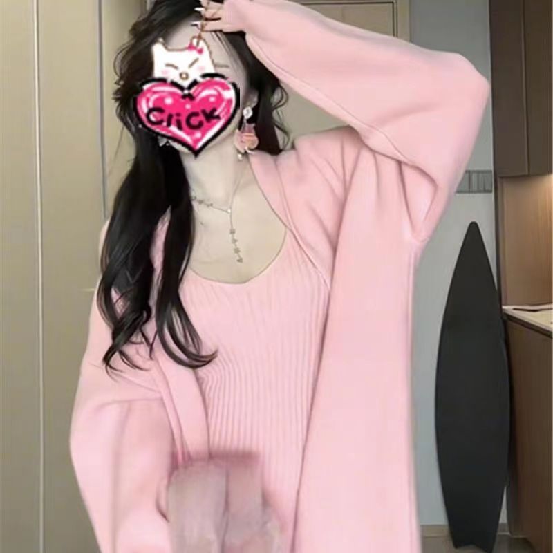 松霜绿针织显身材外套连衣裙气质女神高级毛衣长裙两件套|undefined