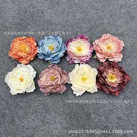 油画牡丹花头烤边莫奈立体手工花朵配件服装头饰工厂婚庆装饰假花