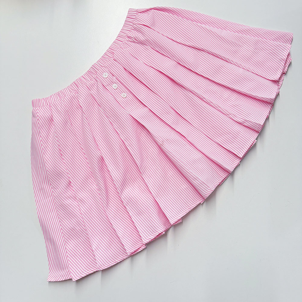 European And American Cross-Border Striped Long Sleeve Shirt Women's Tennis Fashion Casual Elastic Waist Pleated Short_ecoleips.com