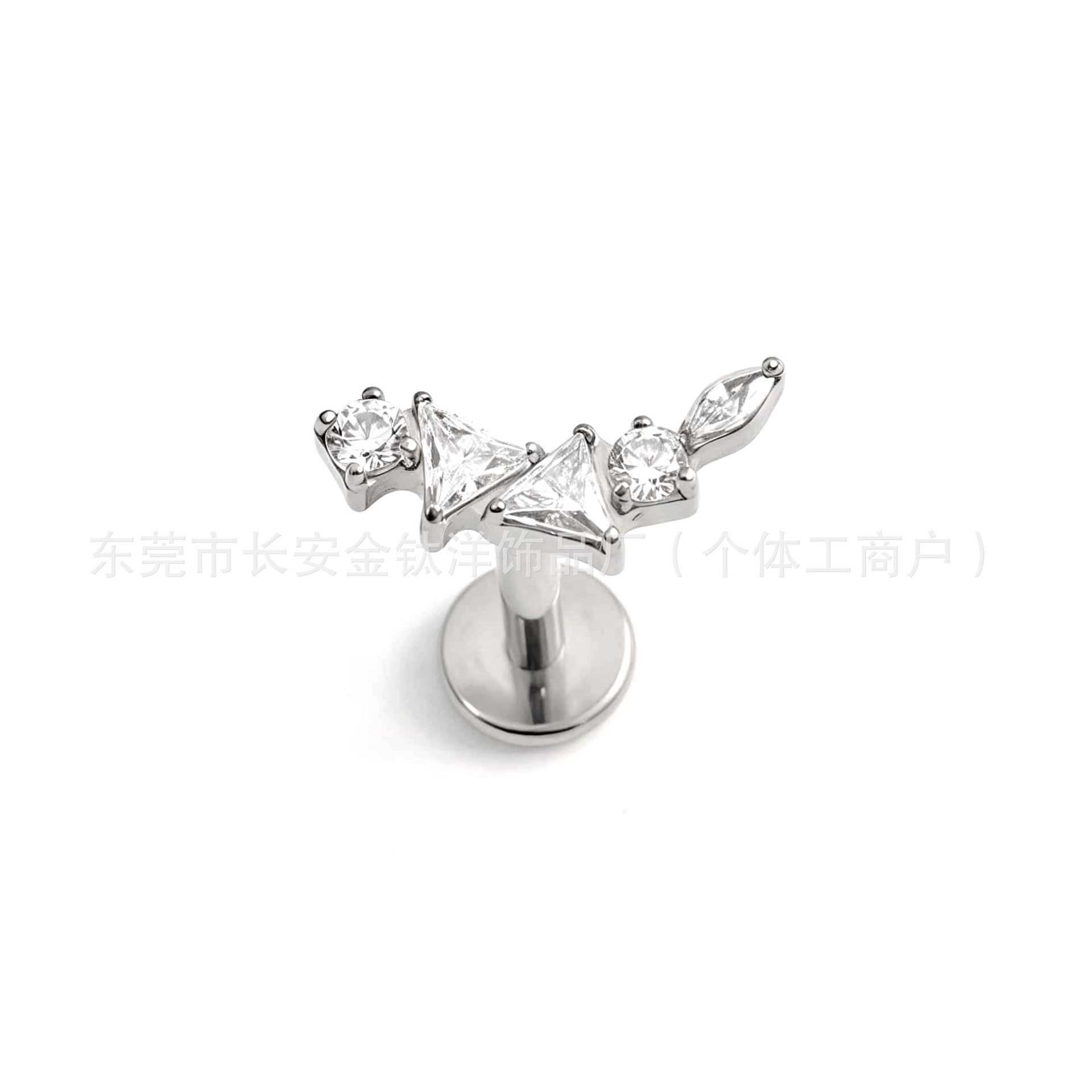 F136 Titanium Triangle Leaf Earrings with Geometric 5A Zircon, Ear Bone Nails Cochlear Nails, G23 Titanium Alloy Piercing Jewelry detail image 8