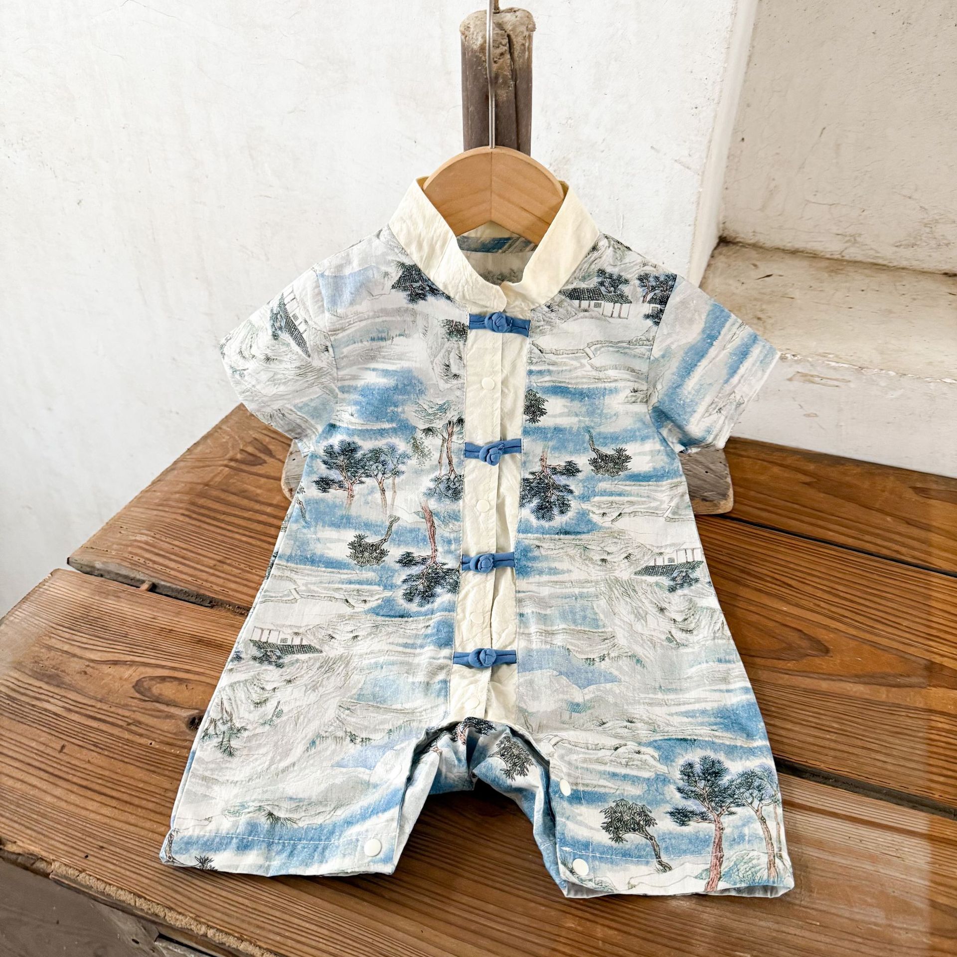 Ins China Feng Shui tinta pintura abierto ropa de escalada de bebés algodón blando ropa de aniversario