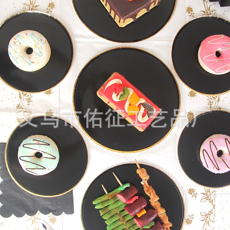 New Gold-Stamped Black Paper Plates, Paper Cups, Paper Napkins, Birthday Party, Wedding Dinner Decoration Party Set