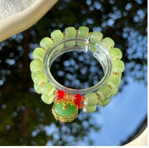 S047-Pulsera de cuentas verdes Ping An Lock Dun Dun#tamaño 337