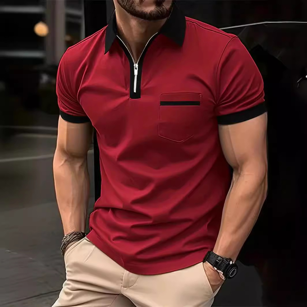 Monochrome Man – Europäisches und amerikanisches Herren-Freizeit-T-Shirt mit kurzen Ärmeln und Brusttasche für den täglichen Gebrauch._voghion.com