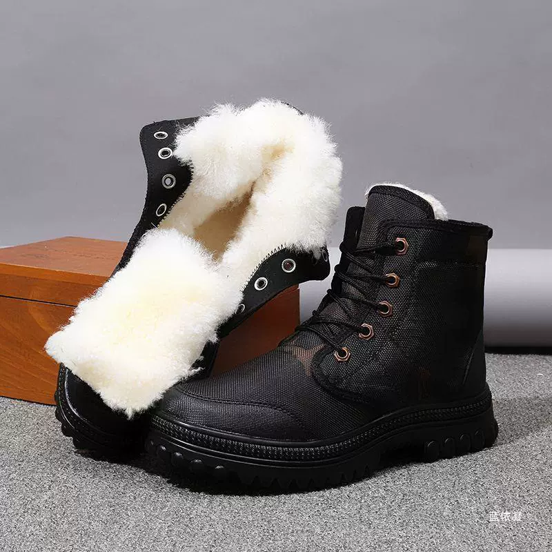 High‑top snow boots, thick fur lining, waterproof anti‑slip, durable work style, sizes 38–45
