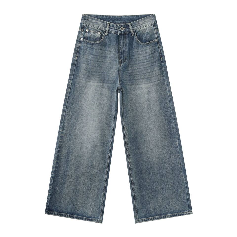 Quần jeans nam ống rộng phong cách Hàn Quốc đơn giản cơ bản đi làm đa năng — màu xanh