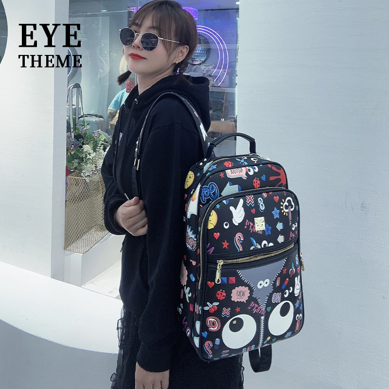 Viajes de gran capacidad de almacenamiento de hombro trasero PU impresión de moda moda cremallera bolsas escolares de estudiantes graffiti #2553