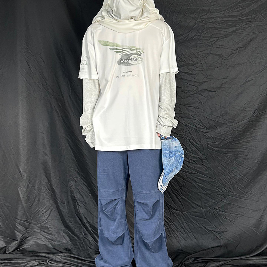 Nicho de marca PANQ lavado con agua para hacer vieja impresión de logotipo borroso verano versátil nuevo hombre y mujer camiseta de manga corta suelta