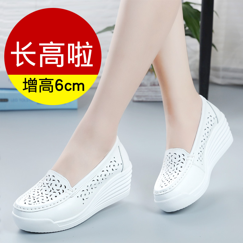 Zapatos de plataforma transfronteriza Cuatro Estaciones cómodas mamá zapatos de vaca mejorada zapatos de enfermera zapatos casuales zapatos blancos cuña zapatos de mujer