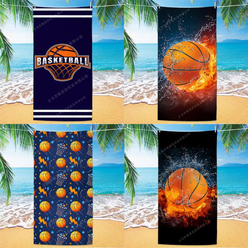 Cross-Border Amazon Popular Basketball Beach Towel Microfiber Printed Adult Sports Fitness Quick-Drying Towel