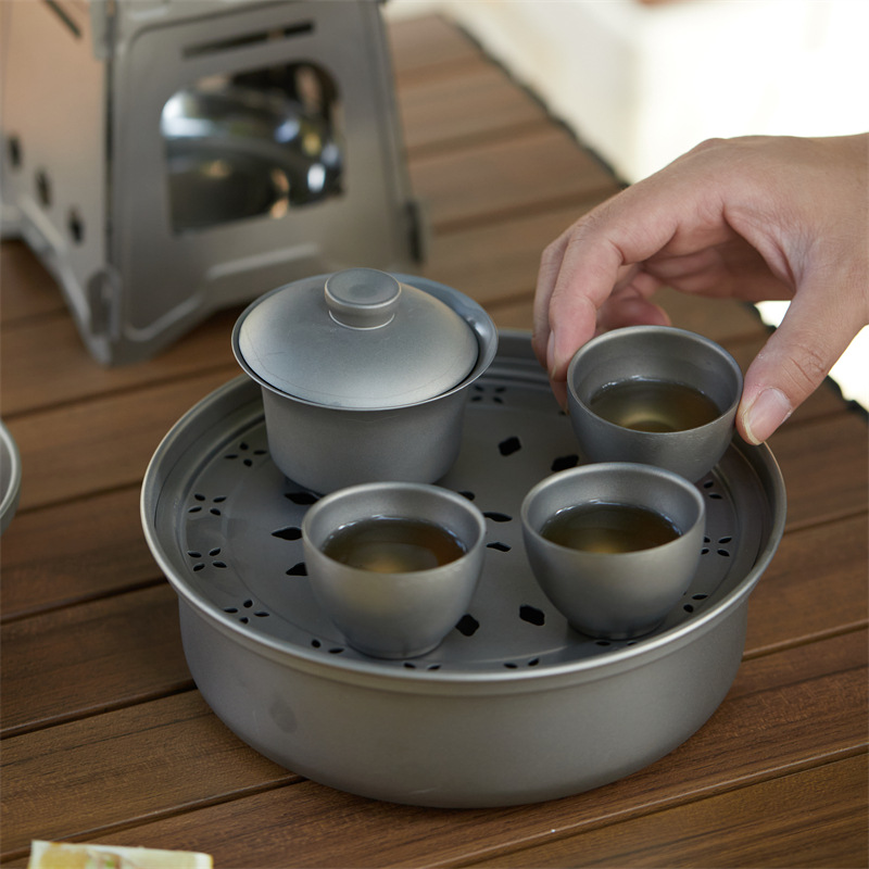Bandeja de té de titanio puro taza de té hogar viaje portátil juego de té de titanio traje fabricante de té cubierta tazón de titanio taza de titanio suministros al aire libre