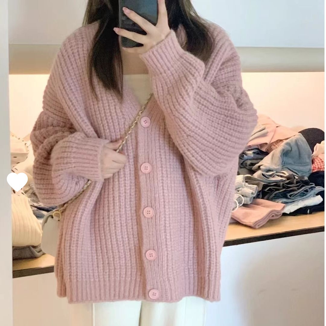 粉色毛衣开衫女春秋款外穿温柔慵懒风甜美宽松软糯糯早春针织外套