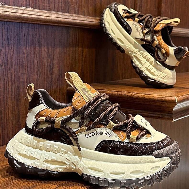 European Men's Shoes 2025 Autumn New Trendy Patent Leather Light Luxury Versatile Thick-Soled Height-Increasing Dad Shoes Casual Shoes