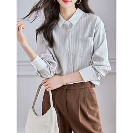 实拍高级感条纹衬衫女士内搭时尚百搭2024秋上衣长袖气质衬衣