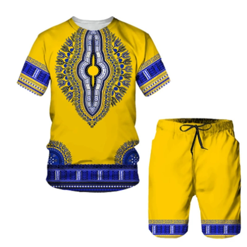 Трансграничный ретро стиль хип-хоп футболки шорты для мужчин/женщин спортивный набор Летний африканский набор 3D-печати