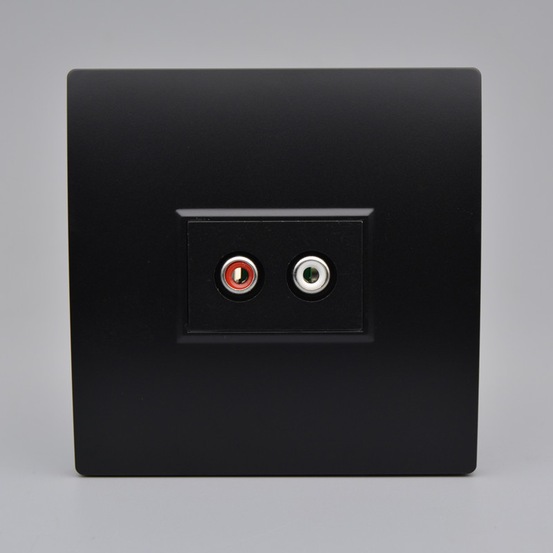 黑色莲花双孔音频插座86型墙壁多媒体免焊接拧螺丝AV红白音频面板