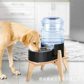 跨境木质宠物碗架狗狗粮食饮水架分配器宠物粮食盆喂食器猫碗架