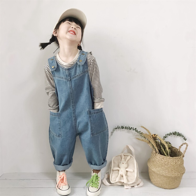 Korean Children's Denim Overalls Spring and Autumn New Arrival Fashionable Loose Casual Western Style Jumpsuit Trendy 52039 for Boys and Girls
