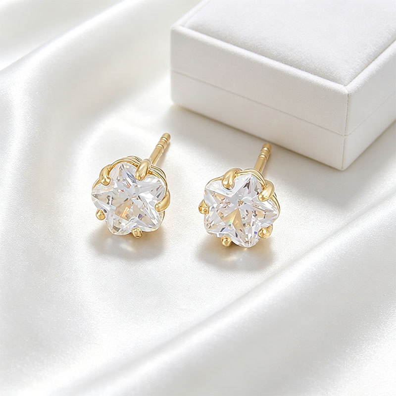 Pendientes de Flor con Piedra Única de Aleación de Cobre para Mujer