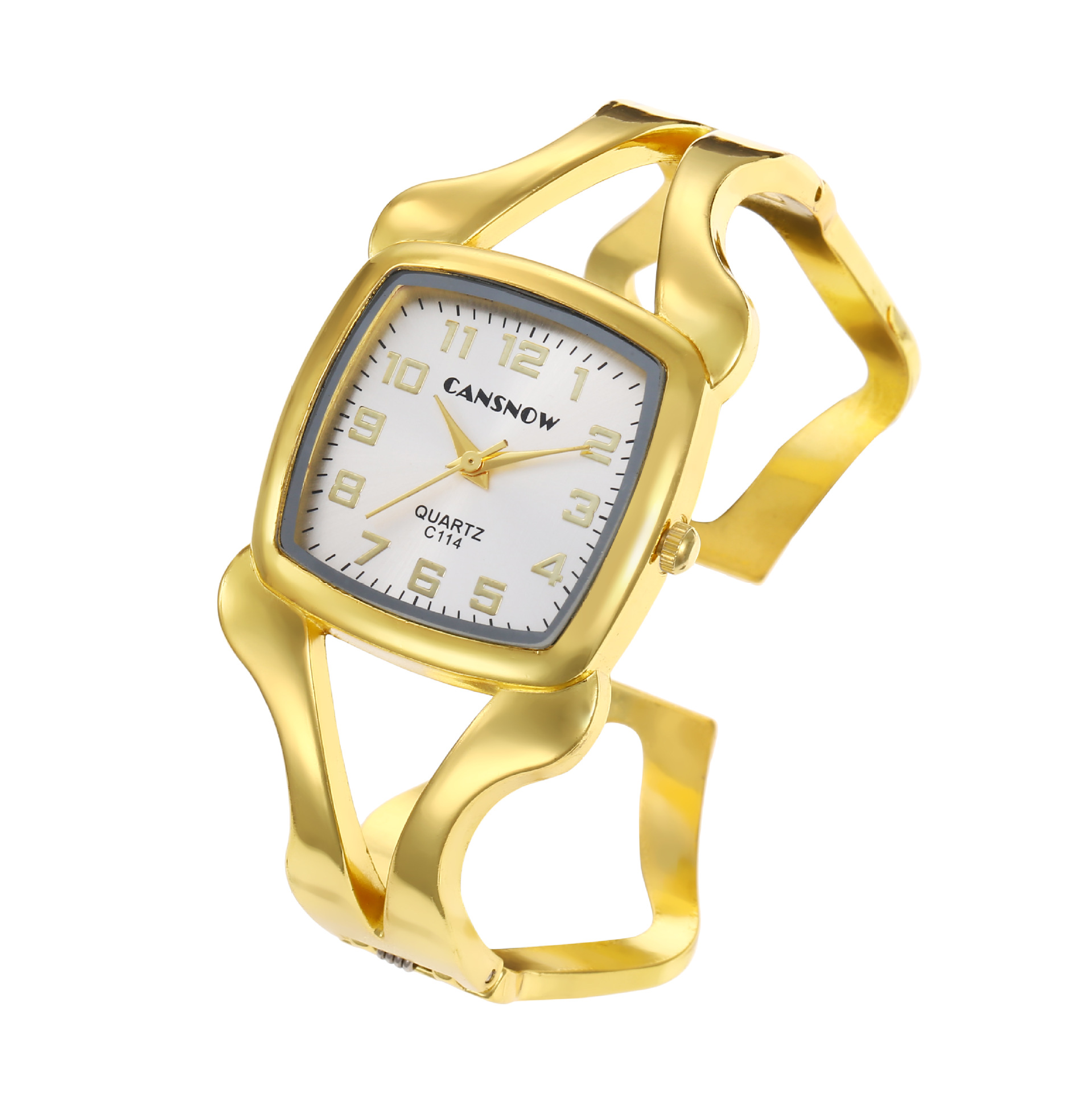 Glass Mirror Material Retro Classic Style Geometric Opening Alloy Strap Quartz Watch