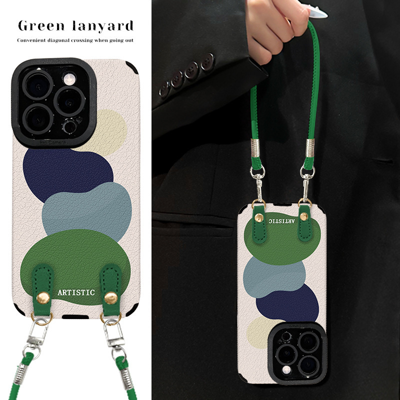 色块皮质挂绳适用苹果16promax手机壳iphone13瞳眼羊皮15硅胶防摔|undefined