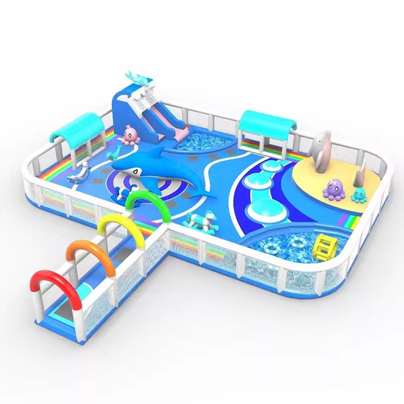 Castillo de agua inflable explosivo transfronterizo Gran tobogán de agua al aire libre Isla flotante del lago Fabricante de parques acuáticos para niños