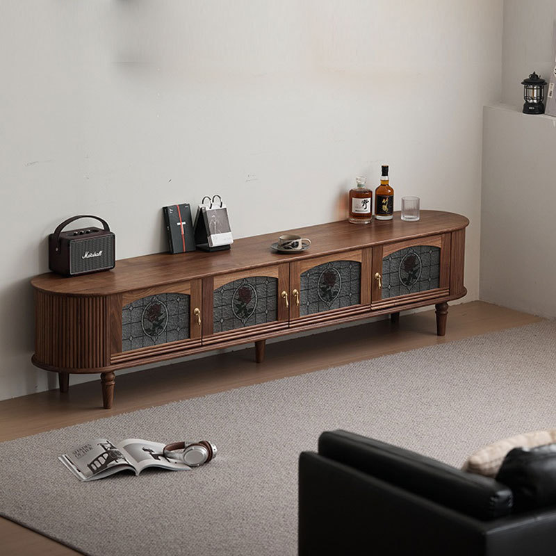 Nordic Retro Black Walnut Tv Cabinet Modern Minimalist Small Apartment Living Room Storage Cabinet Storage Cabinet Audio-Visual Cabinet