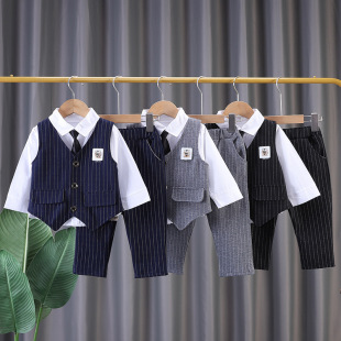Children's Clothing Boys' Stripesd Suit Vest Dress Spring Clothing 1-5 Years Old Korean Style Kidsren's Tie Suit Vest Three-Piece Set