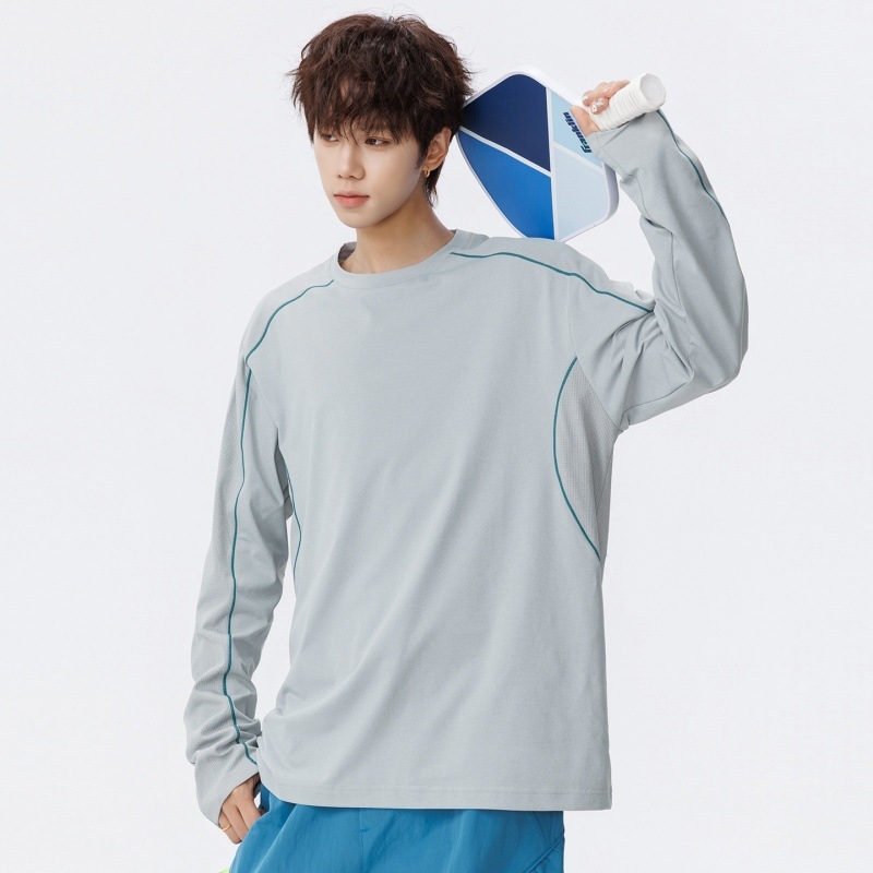 American trendy color-blocked long-sleeved base layer shirt for teenage boys, spring 2026, fashionable, casual, and versatile top.
