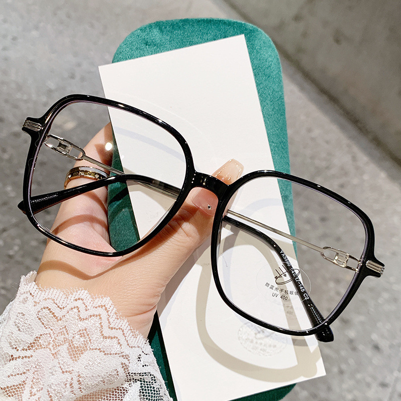 5590 Korean Style Square Frame Temples Cut Out Design Glasses Frame for Women Without Makeup Whitening Olive Flat Mirror Glasses Frame