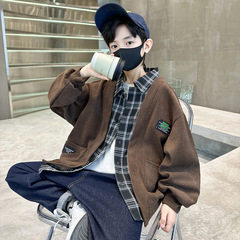 男童外套春秋款2023新款假兩件開衫中大童男孩秋季針織上衣童裝潮