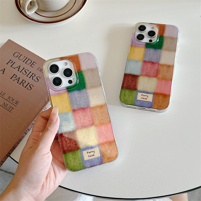Colorful Plaid English Label Suitable for Iphone17, Apple 16Promax/15/14 Phone Case with Double-Layer Printing