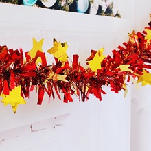 批发圣诞节装饰品星星彩条国庆节日五角星毛条茜草2米商场布置