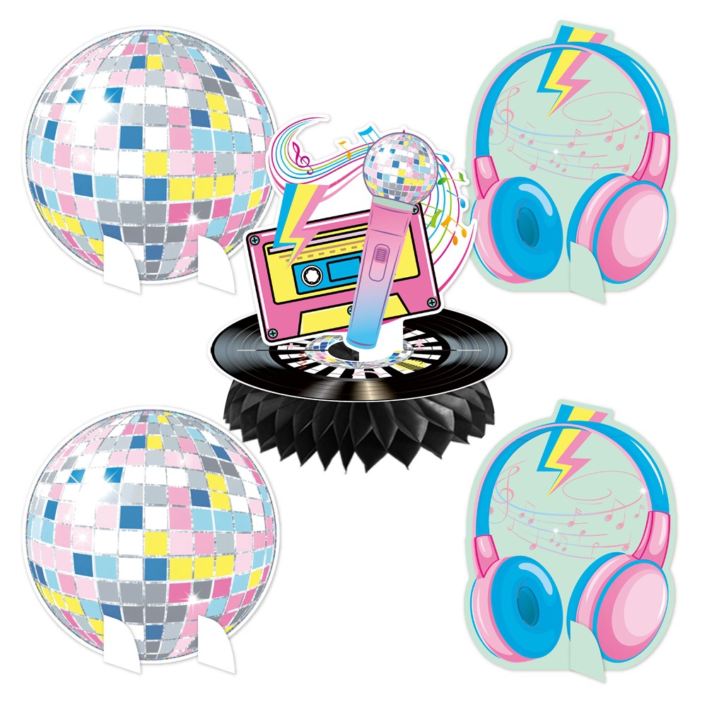Decoración de cumpleaños transfronteriza decoración de mesa decoración de música de disco decoración de fiesta de cumpleaños decoración tridimensional de panal