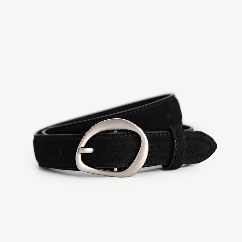 Suede black silver buckle
