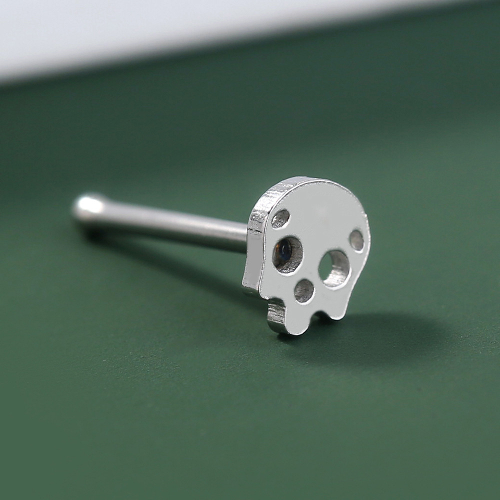 fashion stainless steel geometric puncture skull straight rod nose ornament