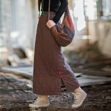 25冬棉麻女装新品苎麻夹棉菱格绗缝裙子原创设计个性保暖女半身裙