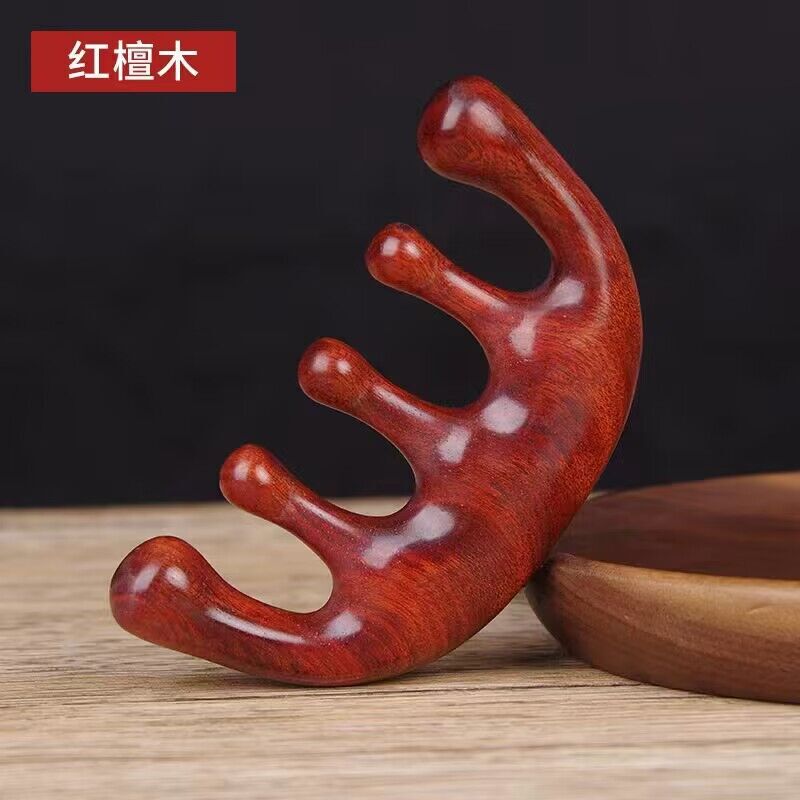 檀木頭療養生頭部緑檀五歯経絡櫛頭皮マッサージ櫛小櫛髪頭皮広歯櫛|undefined