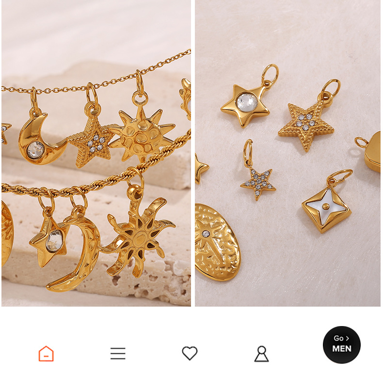 Real Gold Plated Plating Material 1 Piece 304 Stainless Steel PVD Coated Real Gold Plated Sun Star Polished Pendant