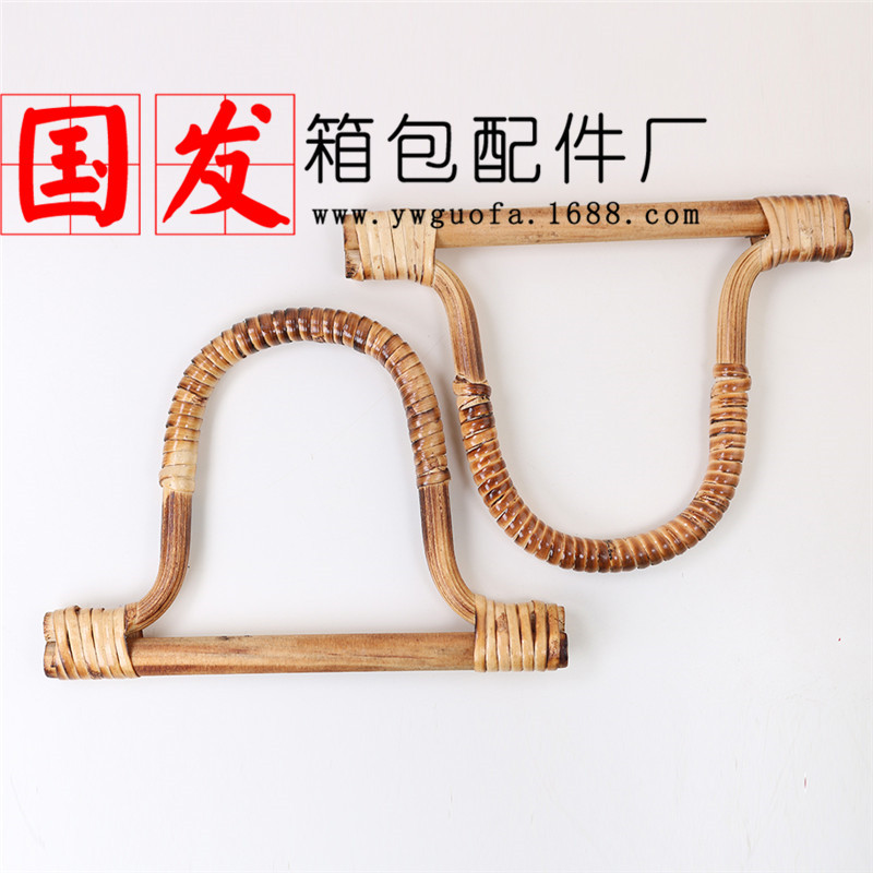 Tejido de bambú de madera real: 16cm mango de madera en forma de D mango de bambú en forma de D bolso de mano mango oro