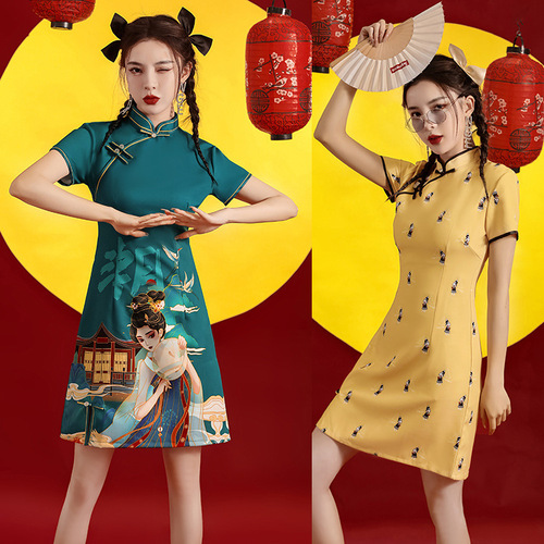 Chinese dress young girl Retro Chinese Dresses Qipao Side slit Asian Theme Party Cosplay Dresses for women girls