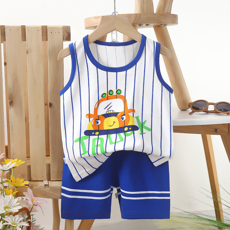 子供ベストセット純綿女の子夏服韓国風子供服新 2025 夏男の子ツーピースセット卸売|undefined