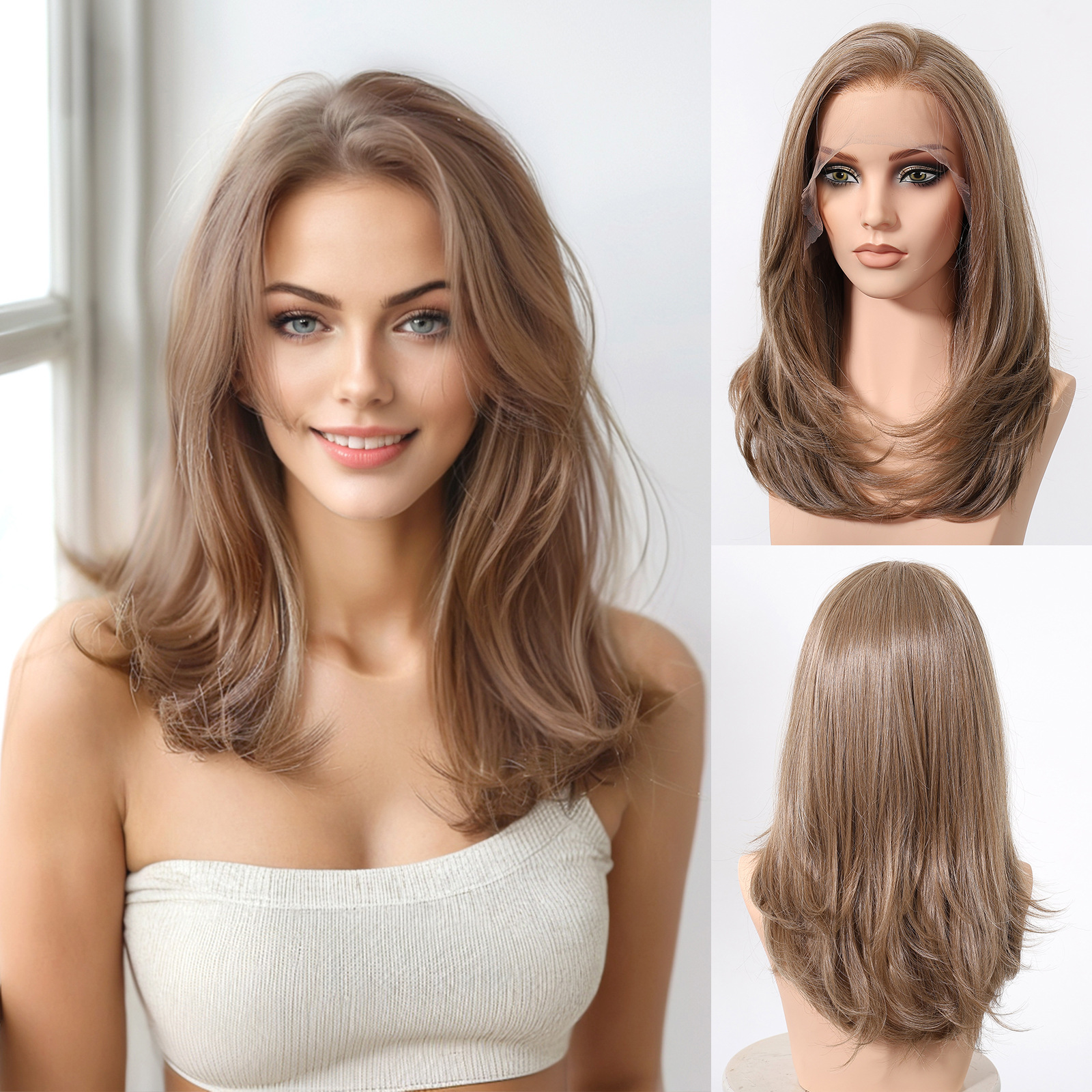 13 * 6 gran área de gradiente dorado pelucas de encaje femenina libre cosida cabello suave suave fibra química pelucas de encaje image 9