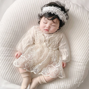 Baby Clothes Spring and Autumn Jumpsuit Climbing Dress Baby Stylish Lace Princess Ha Yi Hundred Days Old Dress Dress