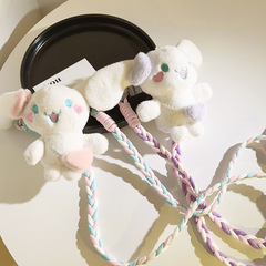 可愛毛絨背包玉桂狗公仔背夾斜跨手機鏈雙肩掛鏈通用手機殼背帶式