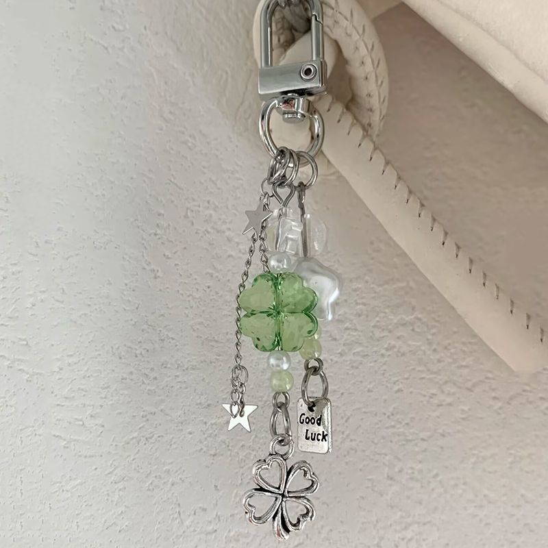 Lucky Four-Leaf Clover Handmade Beaded Mobile Phone Chain Summer Ins Style Bag Camera Chain Bag Pendant Cute Keychain